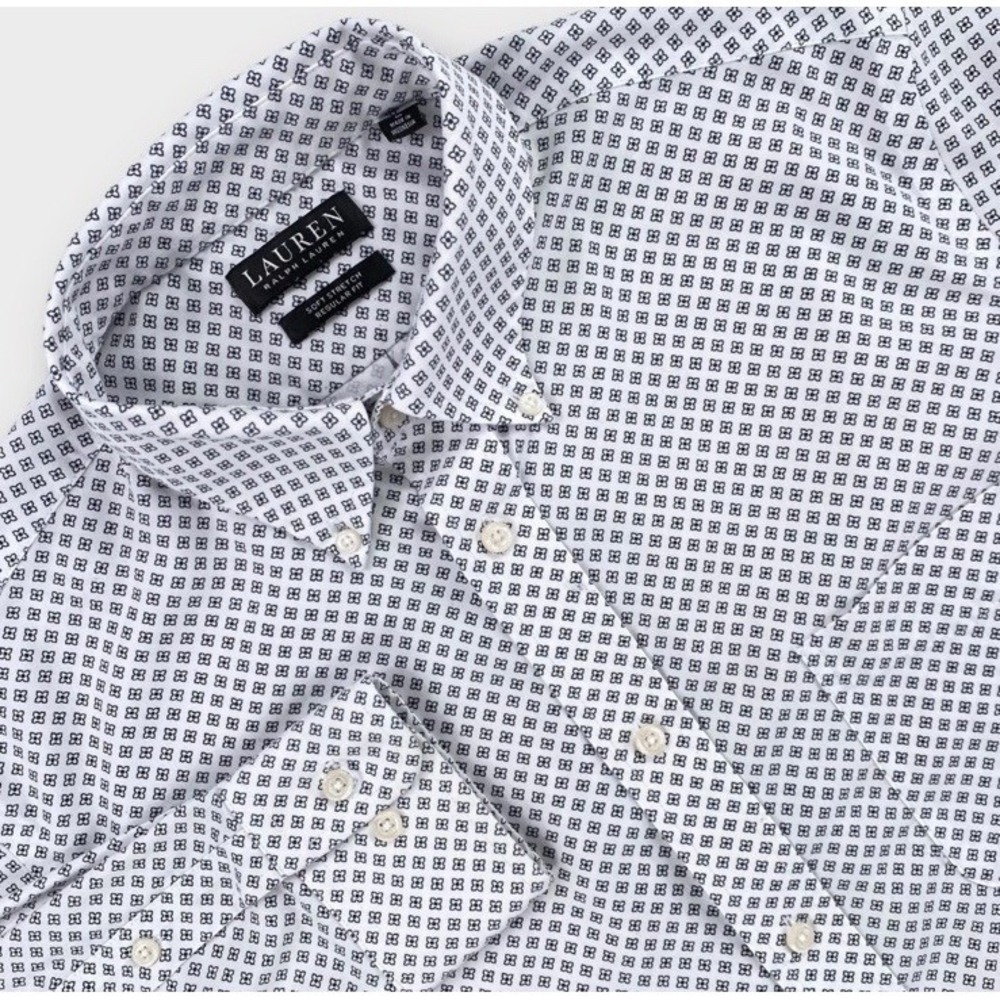Ralph Lauren PoloDress Shirt Mens Large White Floral Soft Stretch Casual Dress
